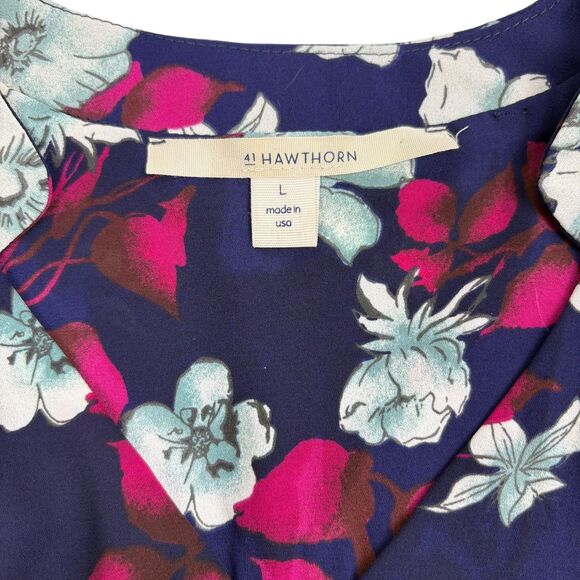 41 Hawthorn Floral Dress Casual Work Weekend Fit & Flare Elastic Waist Purple L - Picture 3 of 13